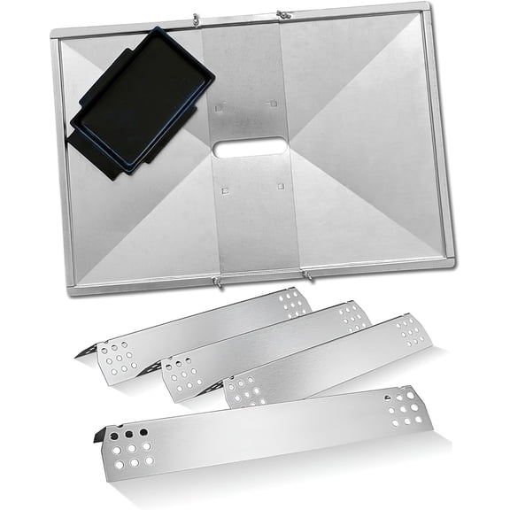 Adjustable Grease Tray (20" to 24") & 4-Pack Heat Shields Set for Nexgrill 720-0925, 720-0925P, 720-0958AE, BBQ Pro 720-0894, & more