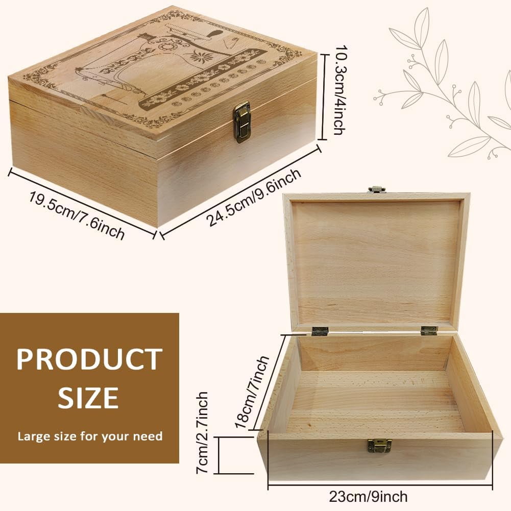 Rectangle Wooden Memory Keepsake Boxes with Lids for Anniversary Wedding Memory Birthday Valentines Day Sewing Machine 24.5x19.5x10.3cm