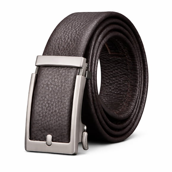 Toytexx 43 inch Men's Ratchet Leather Belt Automatic Sliding Buckle Belt, Adjustable Trim-to-Fit Design, Genuine Cowhide Leather Dress Belt for Business Casual Jeans Pants