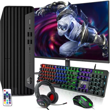 Restored Gaming HP ProDesk G6 Desktop PC, Intel Core i5 10th Gen. 16GB DDR4 RAM, 1TB SSD, NVIDIA GeForce GTX 1050 Ti, New 24 inch Monitor, RGB Keyboard & Mouse, Wi-Fi, Windows 11 Pro (Refurbished)