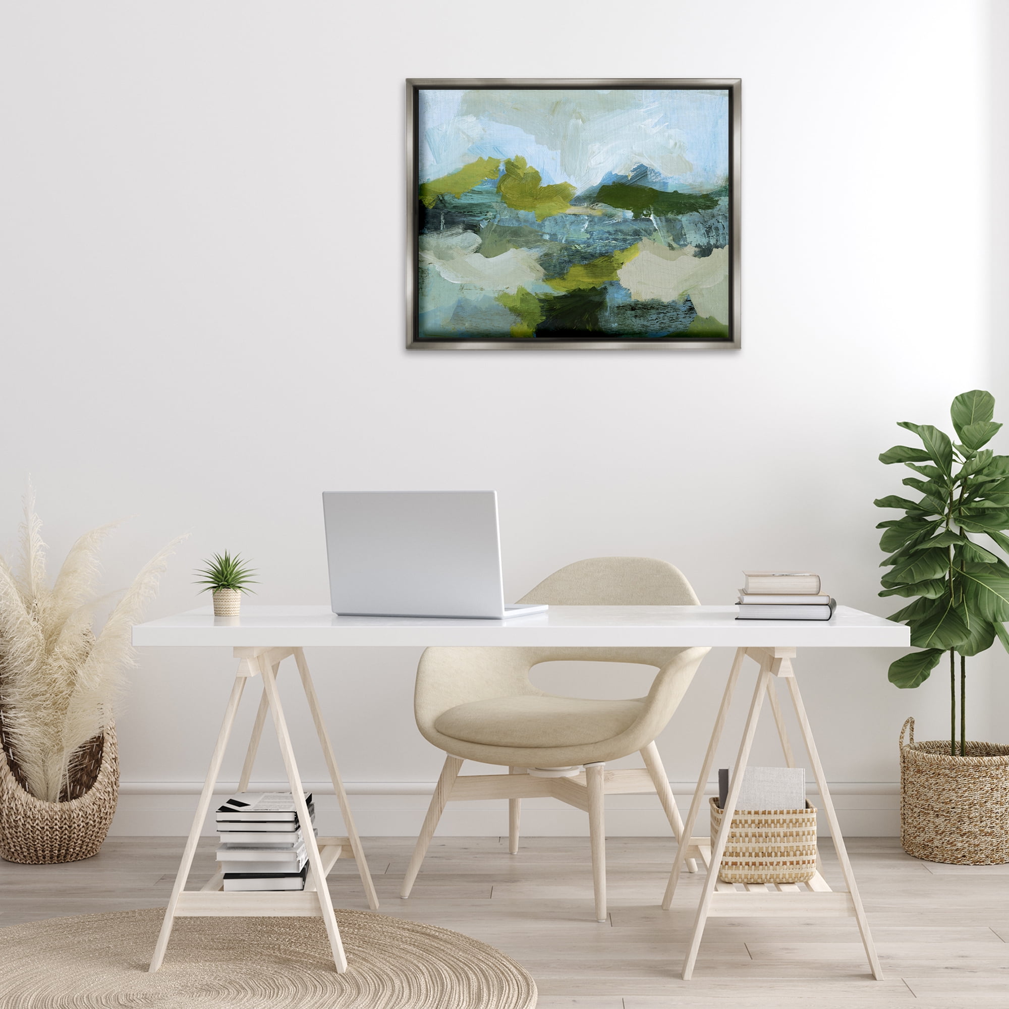 Stupell Industries Expressive Abstract Scenery Abstract Painting Gray Floater Framed Canvas Art Print Wall Art, 31 x 25