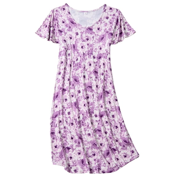 FEREMO Nightgowns for Women V Neck Casual Nightshirt Comfy Sleepshirt Flared Short Sleeve Sleepwear