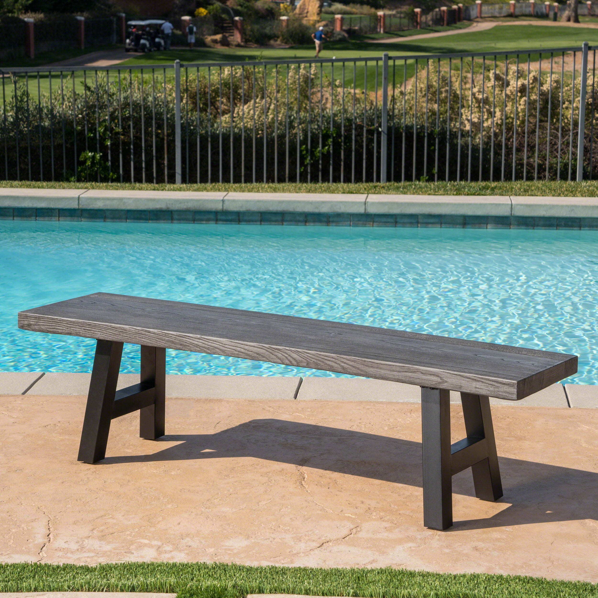 Gina Outdoor Light Weight Concrete Dining Bench Natural Grey