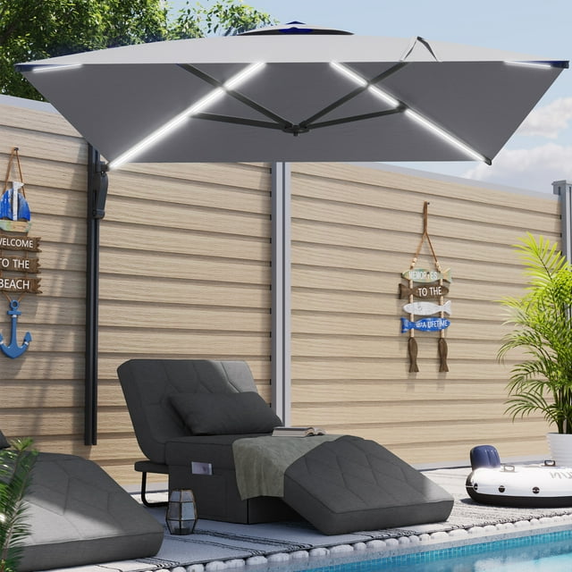 AECOJOY Parasol de Patio Mural de 10 Pi, Parasol Rectangulaire d'Extérieur avec Rotation à 180° pour l'Extérieur, Gris