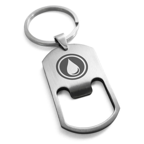 Stainless Steel Water Element Rune Engraved Bottle Opener Dog Tag Keychain Keyring