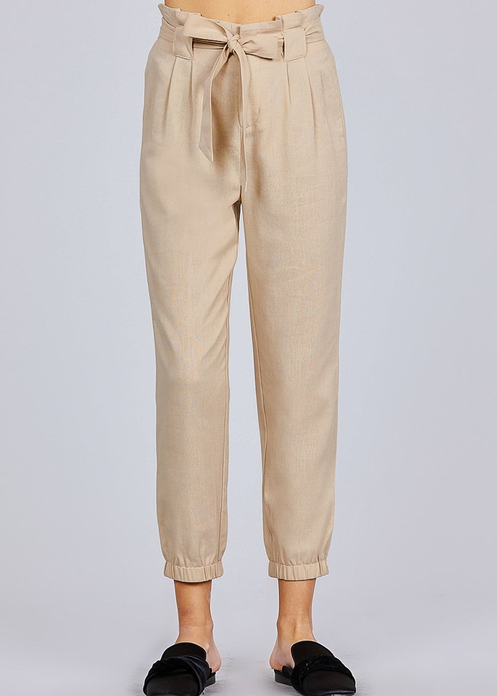 Moda Xpress - Womens High Waisted Jogger Pants Paperbag Linen Khaki ...