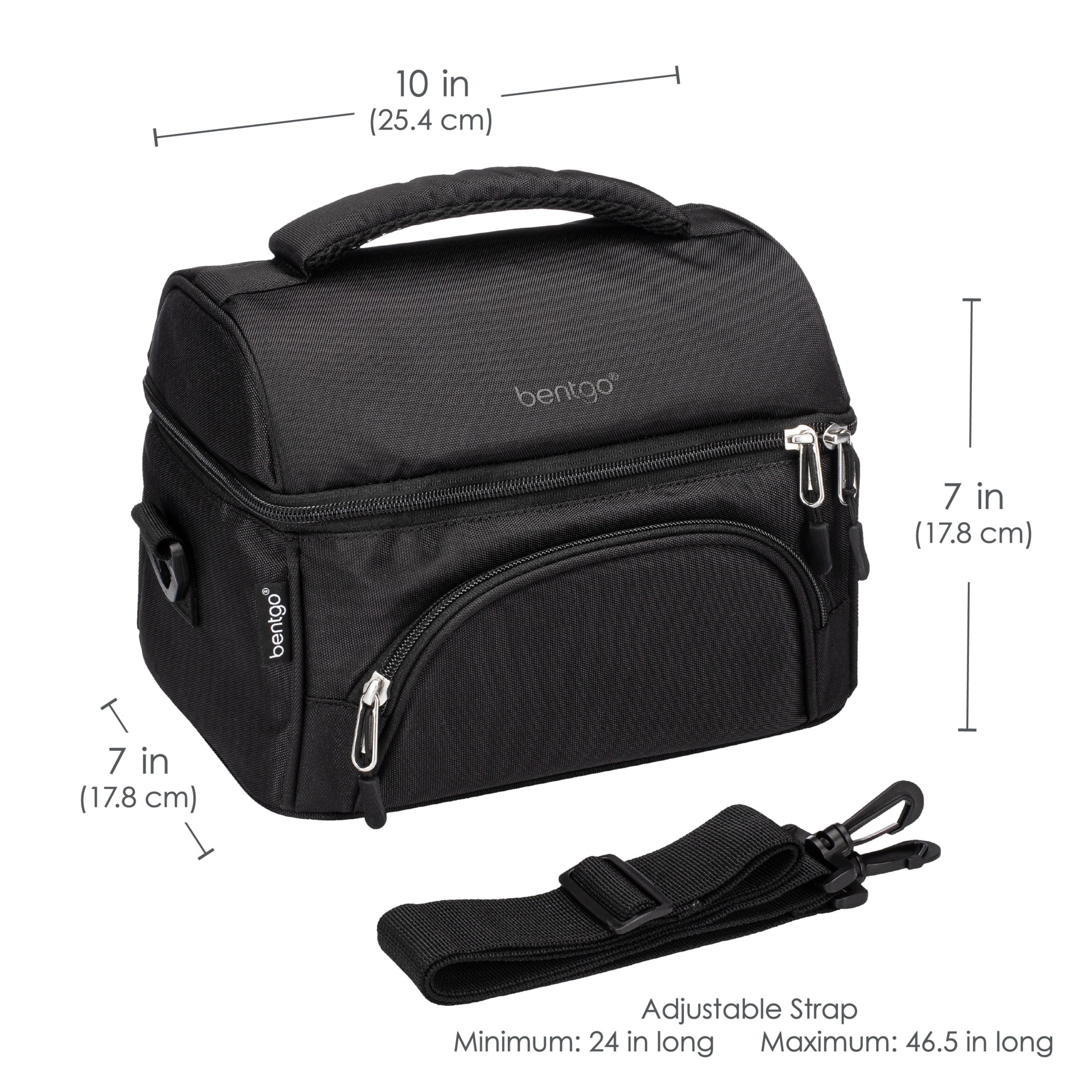 Bentgo Deluxe Lunch Bag - Durable and Insulated Lunch Tote with Zippered Outer Pocket, Internal Mesh Pocket, Padded & Adjustable Straps, & 2-Way Zippers - Fits Most Bentgo Lunch Boxes (Carbon Black)