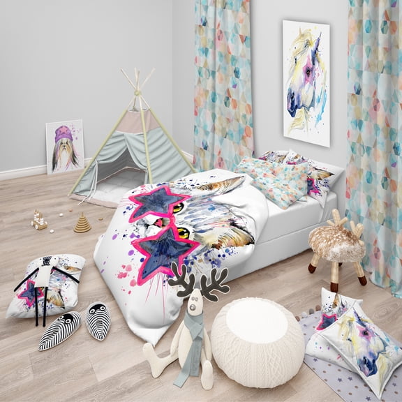 Designart 'Cute Kitten with Blue Stars' Modern & Contemporary Duvet Cover Set