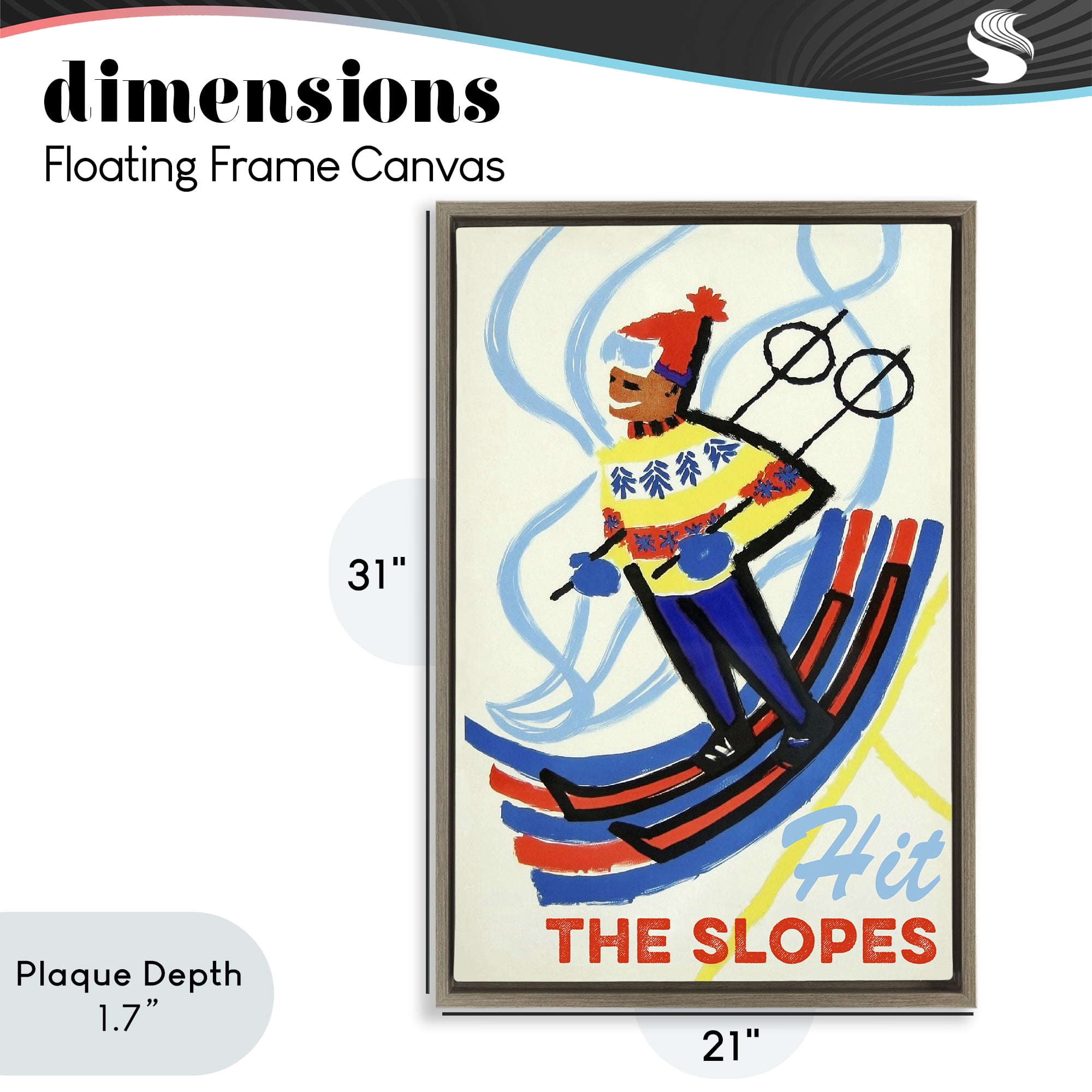 Stupell Industries Vintage Hit The Slopes Brown Framed Floater Canvas Wall Art, design by Grotto Studios