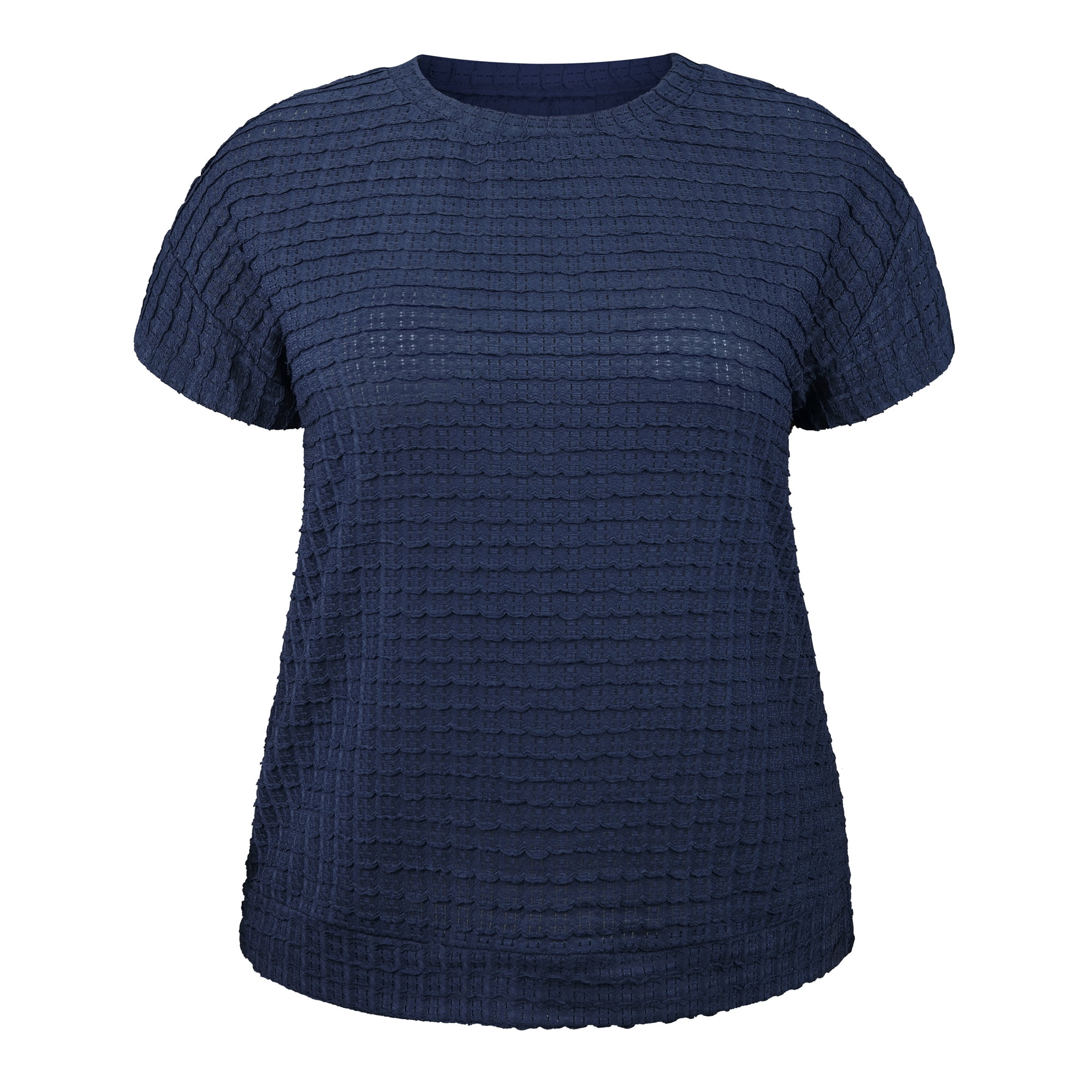 DARING DIVA Women's Plus Pointelle Knit Tops Casual Blouse 1X Navy Blue