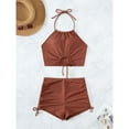 thumbnail image 4 of Efsteb Women's Bikini Sets Vintage Solid Color Backless Strap Drawstring Two Piece Bathing Suit Pleated Comfy 2 Piece Split Swimsuit (Brown,M), 4 of 7