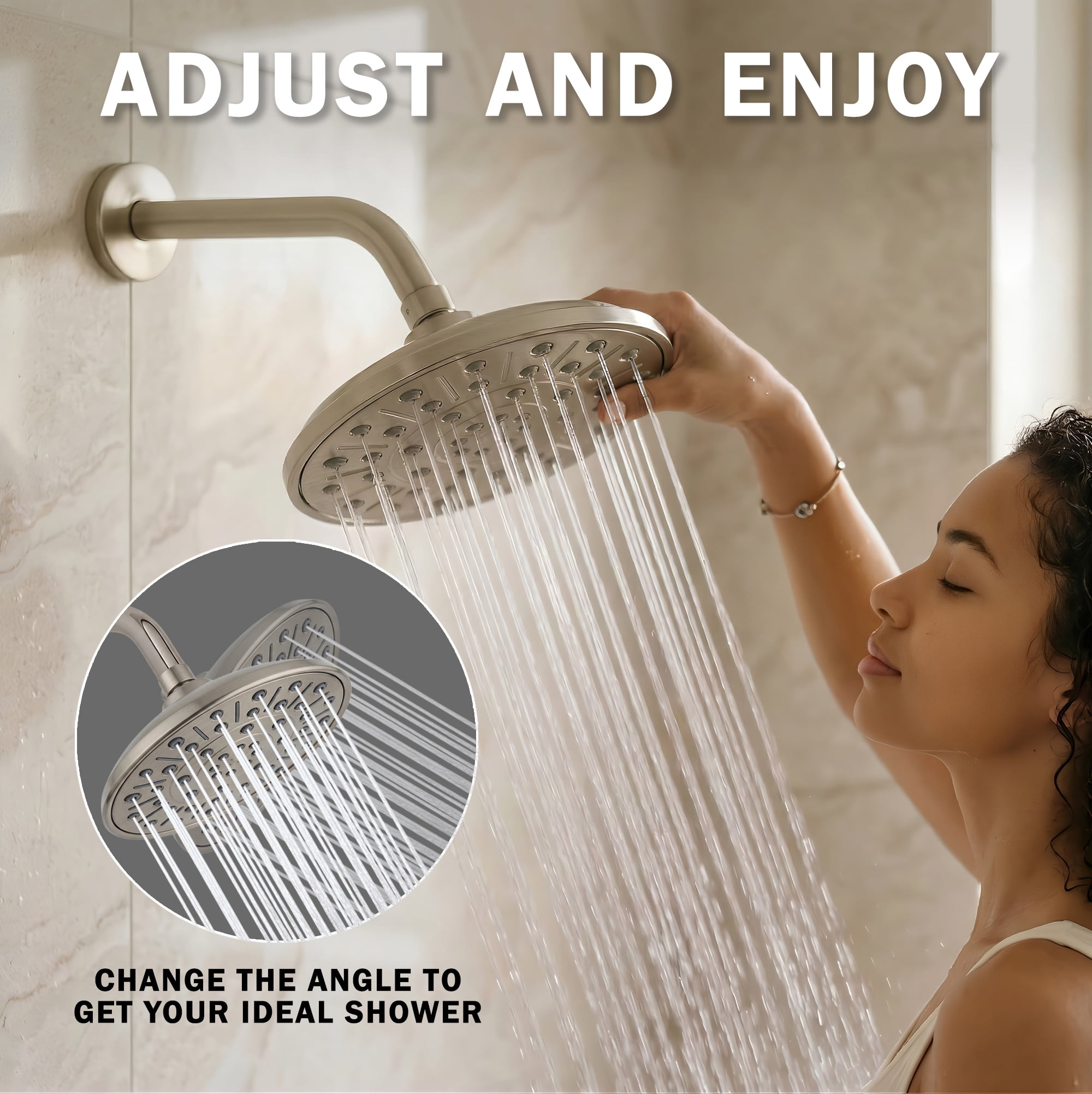 Aqua Elegante Rainfall Shower Head for Overhead Luxury Rain Showers - 2.5 GPM - Brushed Nickel