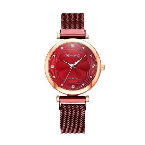 Red Rose Goldtone Crystal Watch And Bracelet Set