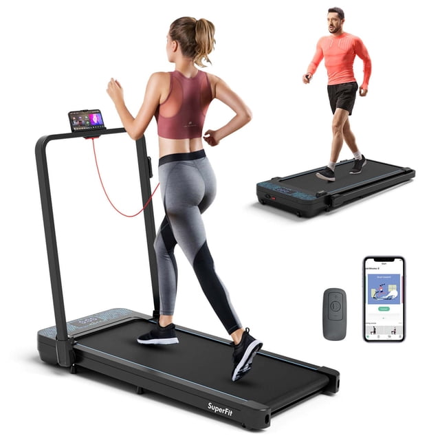 Costway Cinta de correr plegable 2 en 1 con control remoto y aplicación y pantalla LED