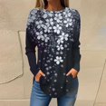 thumbnail image 3 of Women's Shirts Fashion Floral Print Long Blouses Casual Round Neck Loose Shirt Drop Shoulder Tunic Tops Spring Summer Long Sleeved Pullover Top Style 01 3XL, 3 of 5