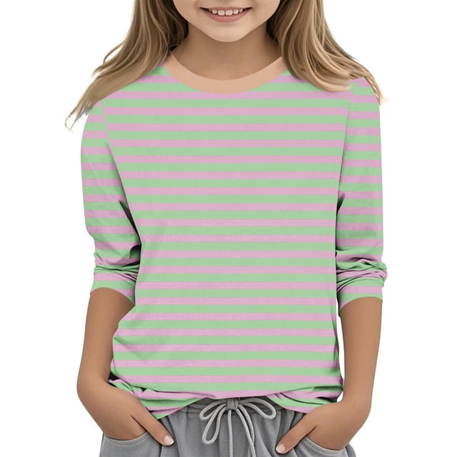 Dealovy Chemises à Manches 3/4 pour Filles Été Col Rond Rayé Habillé Décontracté Imprimé Ample Tunique Confortable