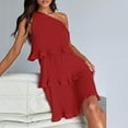 thumbnail image 5 of qolati Womens Dresses 2024 Summer Sleeveless Mini Dress Boho One Shoulder Ruffle Tiered Layered Chiffon Flowy A Line Dresses, 5 of 9