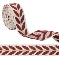 3 Yards Jacquard Ribbon Trim, 0.98 Inch Leaf Pattern Decorative Fabric Woven Embroidery Trim for Sewing Crafts, Burgundy
