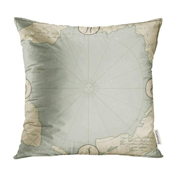 BOSDECO Nautical Sign of Sun and Old Map in Retro Travel Adventure Discovery Vintage Pillow Case Pillow Cover 16x16 inch