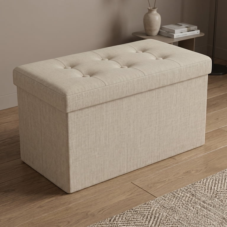 Home Design Upholstered Folding Storage Bench, Beige photo 2