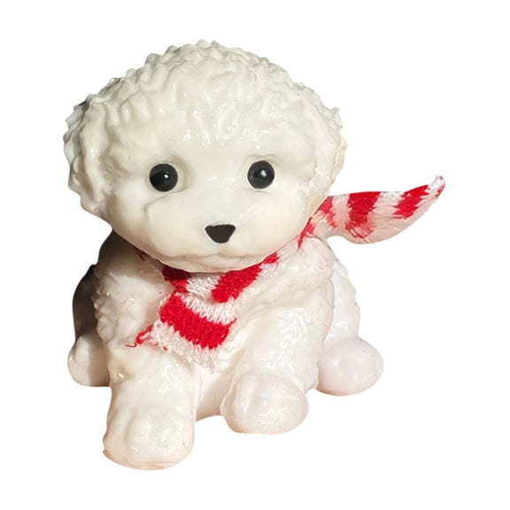 Adorable White Poodle Dog Figurine – Realistic Resin Puppy Statue, Cute Animal Decor Ornament for Home, Office, Desk, Shelf, Gift for Dog Lovers, Collectible Pet Sculpture with Scarf Accessory