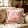 thumbnail image 1 of Linnome Plaid Ruffled Throw Pillow Three Color Patchwork Heart Decorative Cushion for Sofa Bedroom 17.72x17.72in, 1 of 7