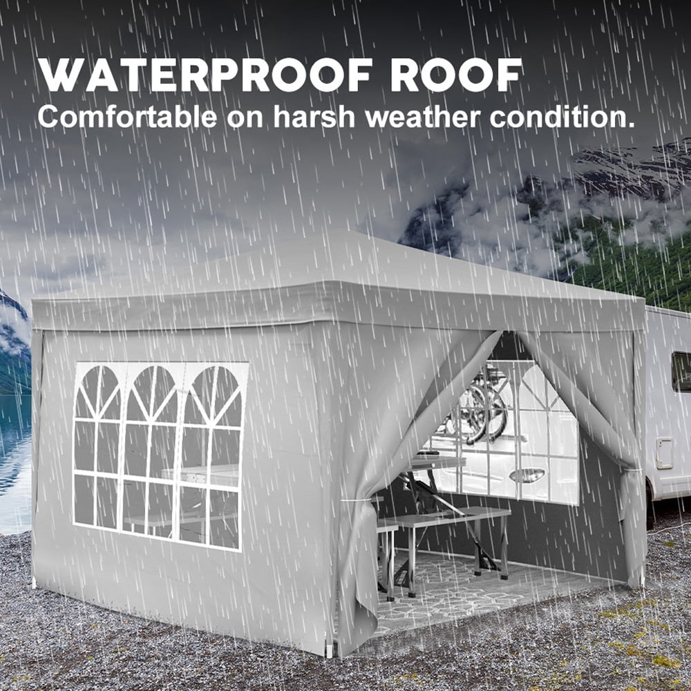 BaPiPro 10'x10' Pop up Canopy Tent, Folding Outdoor Gazebo Party Event Tent with 4 Removable Sidewalls, Portable Instant Shelter with Weight Bag & Carry Bag, White