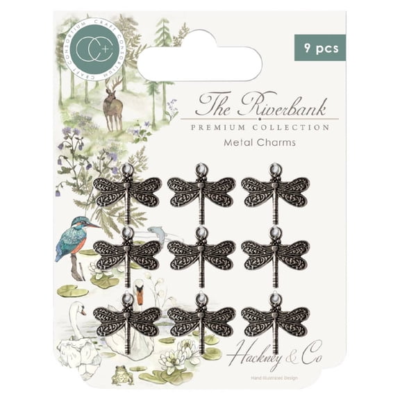 Craft Consortium The Riverbank Metal Charms 9/Pkg-Silver Dragonfly
