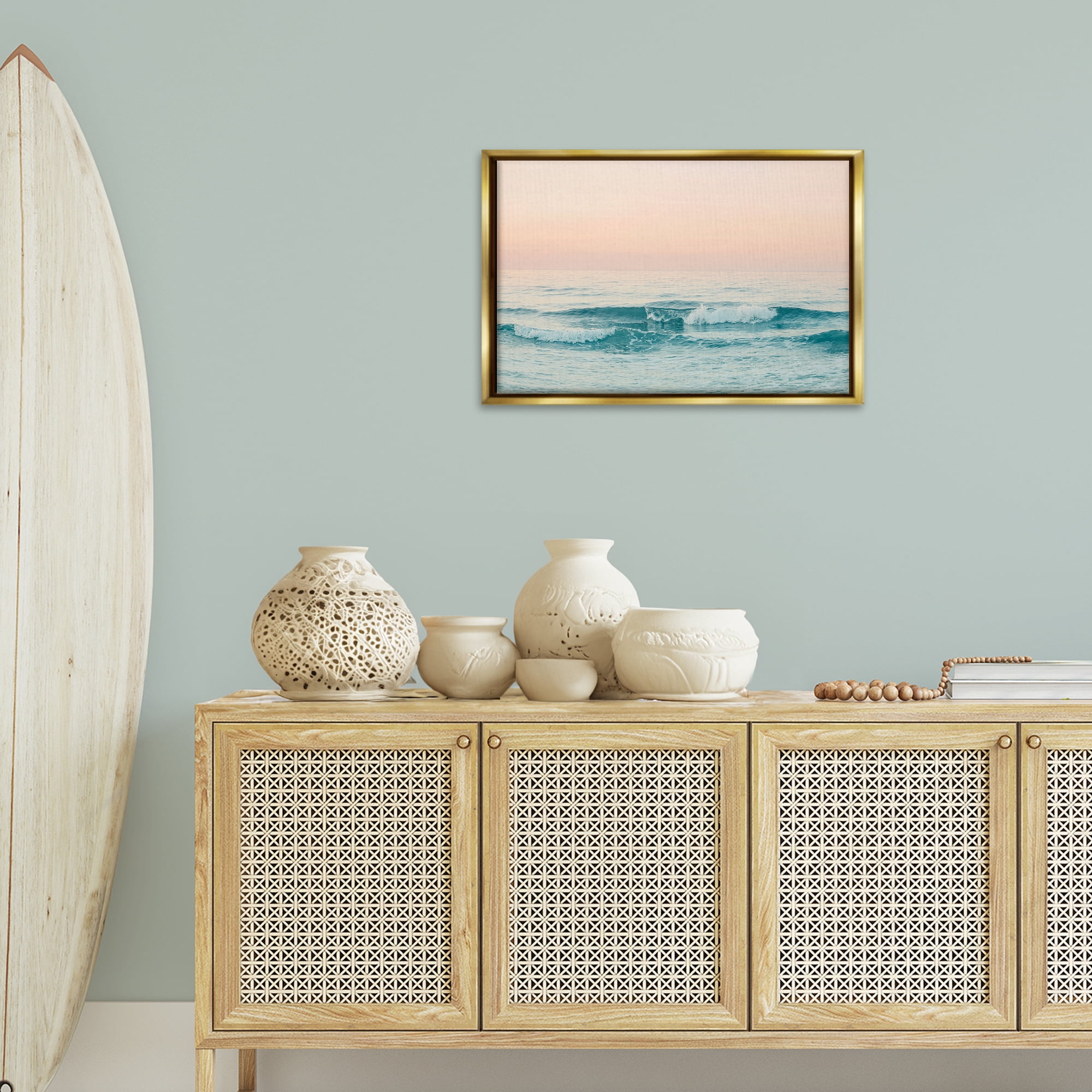 Stupell Industries Greece Ocean Waves Nautical & Beach Photography Gold Floater Framed Canvas Art Print Wall Art, 25 x 17