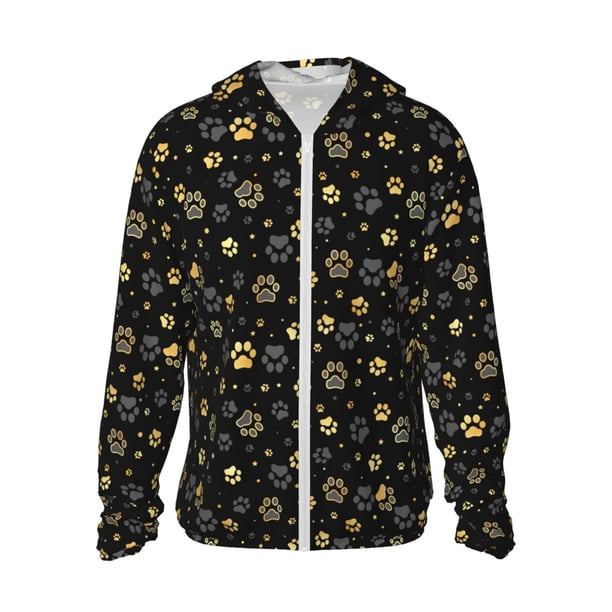 Balery Gold Dog Paw Sudadera ligera de manga larga con capucha y protección solar UPF 50+ para hombre y mujer, ideal para pesca y running-X-Large