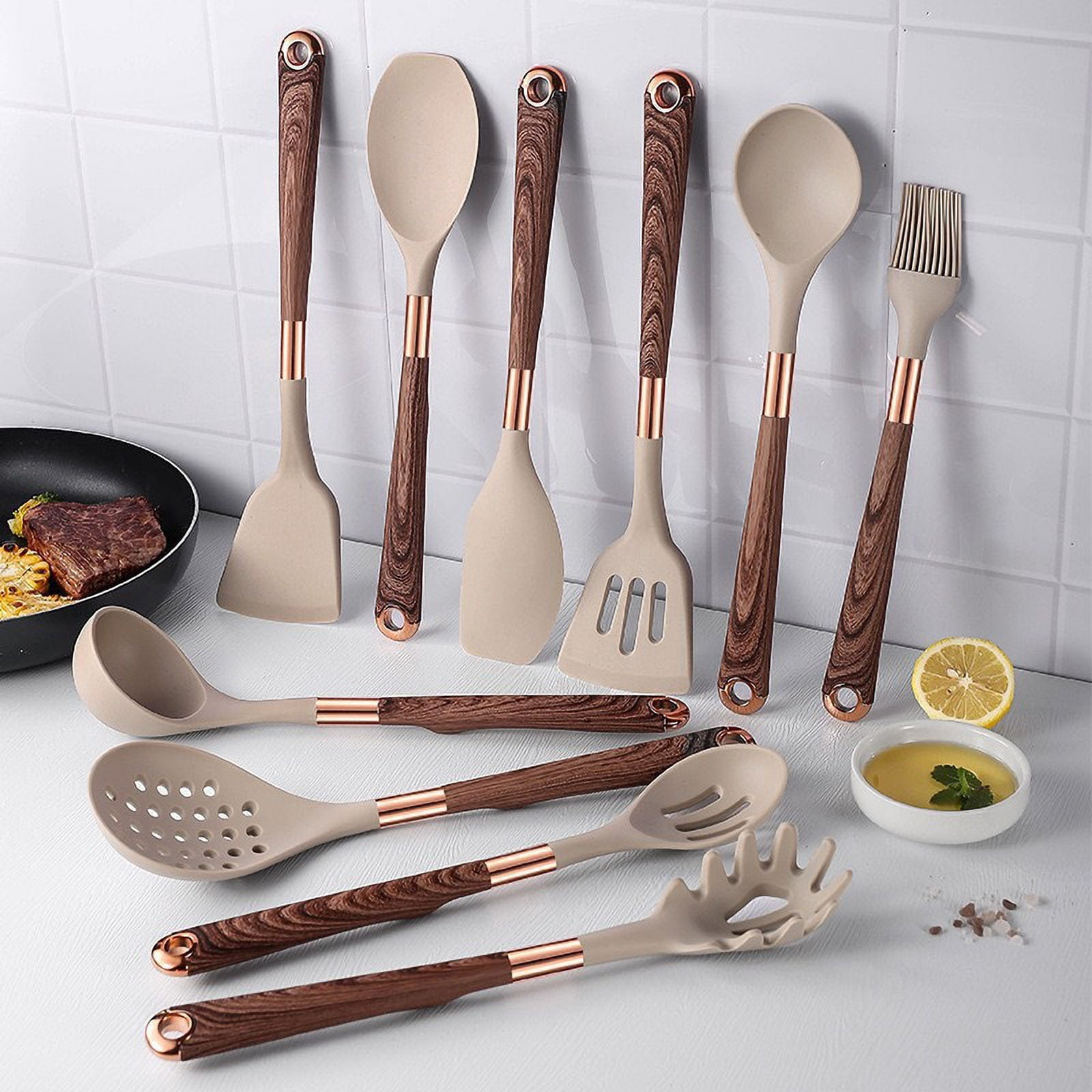 10-Piece Premium Non-Stick Silicone Kitchen Utensil Set - Tool & Gadget Sets for Effortless Cooking - Easy to Clean, Modern Cookware, Heat Resistant, and Durable Essentials for Home Chefs