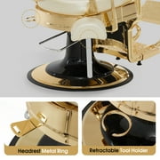 BarberPub Heavy Duty Barber Chair with Headrest, All Purpose Antique Hydraulic Reclining Salon Chair, White with Gold Frame