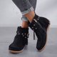 thumbnail image 4 of NECHOLOGY Botas Mujer Adulto Femenino Zapatos Botines mujer Zapatos Short Booties Round Zipper Dee Women Flat Color Solid Retro Tassel Botas de mujeres (Black, 7), 4 of 6