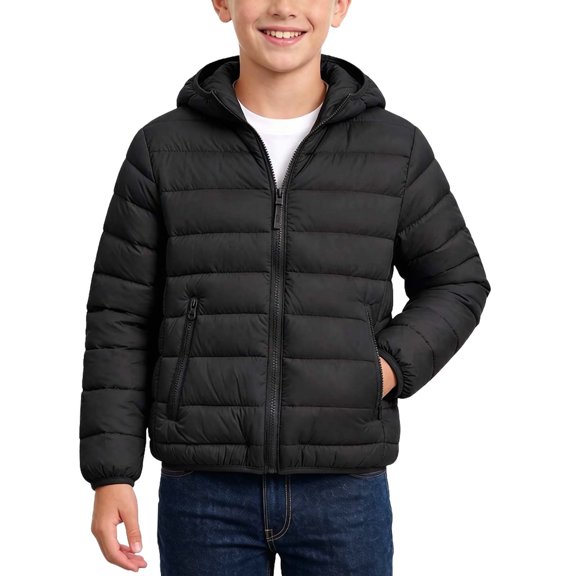 Mifsaly Girls Boys Puffer Jacket Lightweight Zip Up Hooded Winter Coat Kids Windproof Outdoor Warm Quilted Outerwear with Zipper Pockets