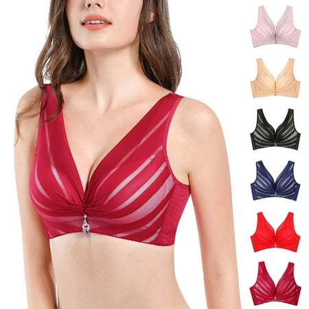 

LINMOUA Sexy Lace Bralette Solid Cross Side Buckle Bra Brassiere Wireless Push Up Bras For Women Red