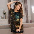 thumbnail image 6 of Women's Nightgown Sleepwear Short Sleeves Shirt Casual Soft Sleepdress, Library Books Magic Vintage Starry, 6 of 7
