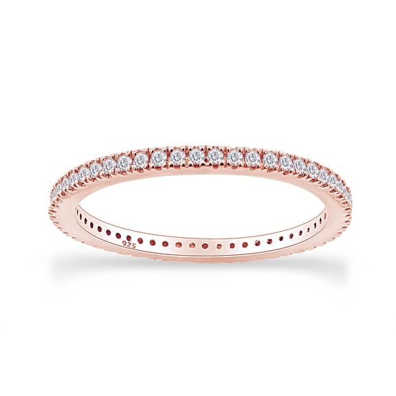 AFFY Round Shape White Cubic Zirconia Full Eternity Wedding Band Ring In 14k Rose Gold Over Sterling Silver Ring Size-7.5
