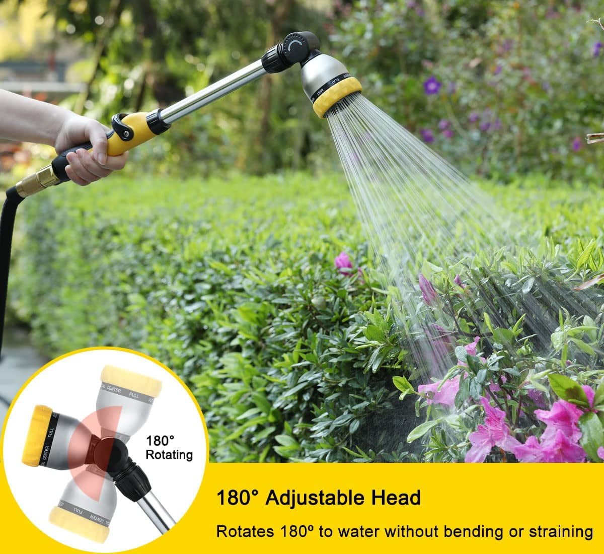 FANHAO 16 inches Heavy Duty Garden Watering Wand, 180° Rotating,Thumb Control,8 Patterns