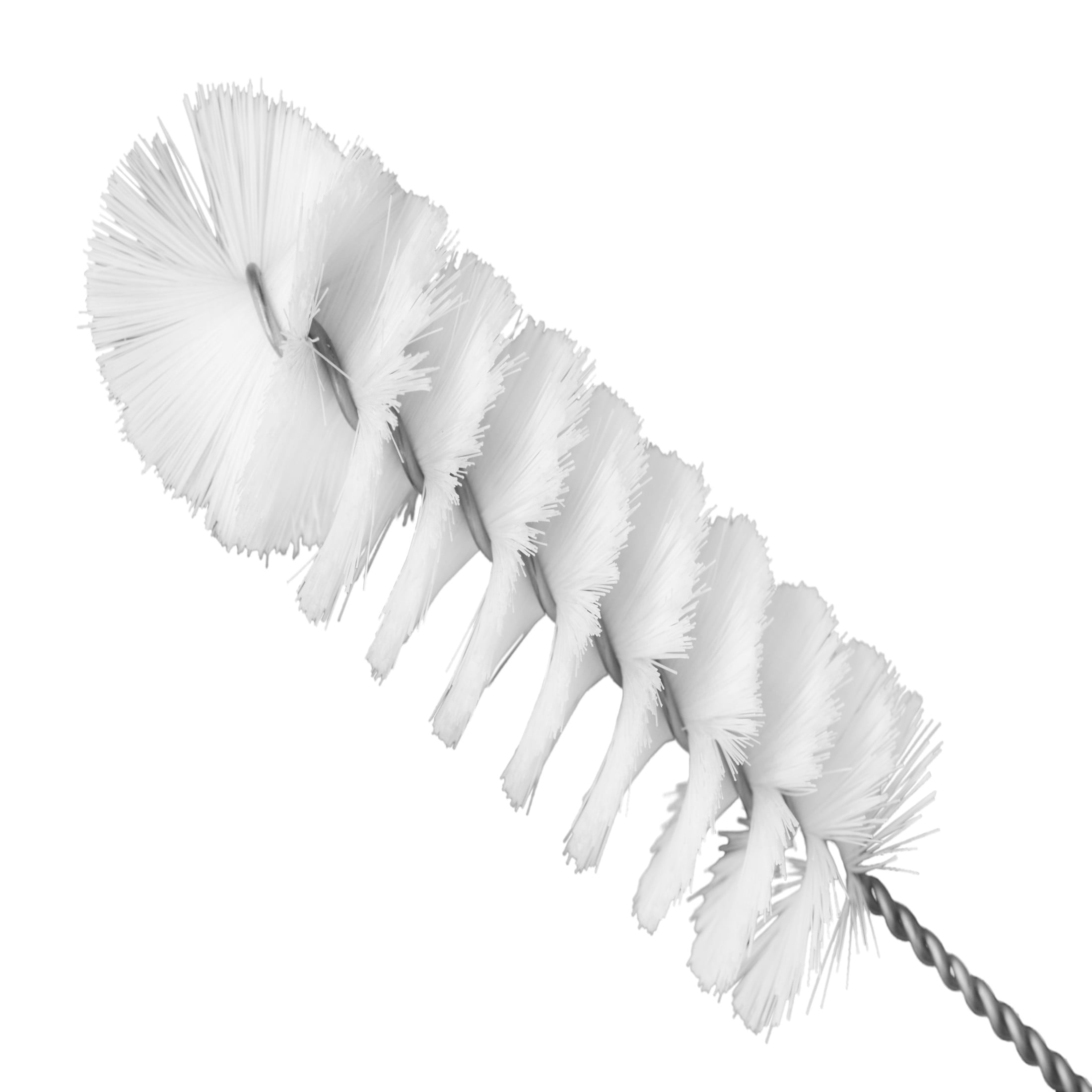 12PK Nylon Cleaning Brushes with Fan-Shaped Ends, 12.25" - Twisted Stainless Steel Wire Handles - Ideal for 1.2" - 1.4" Diameter Tubes, Bottles, Flasks, Cylinders, Jars, Vases, Cups - Eisco Labs