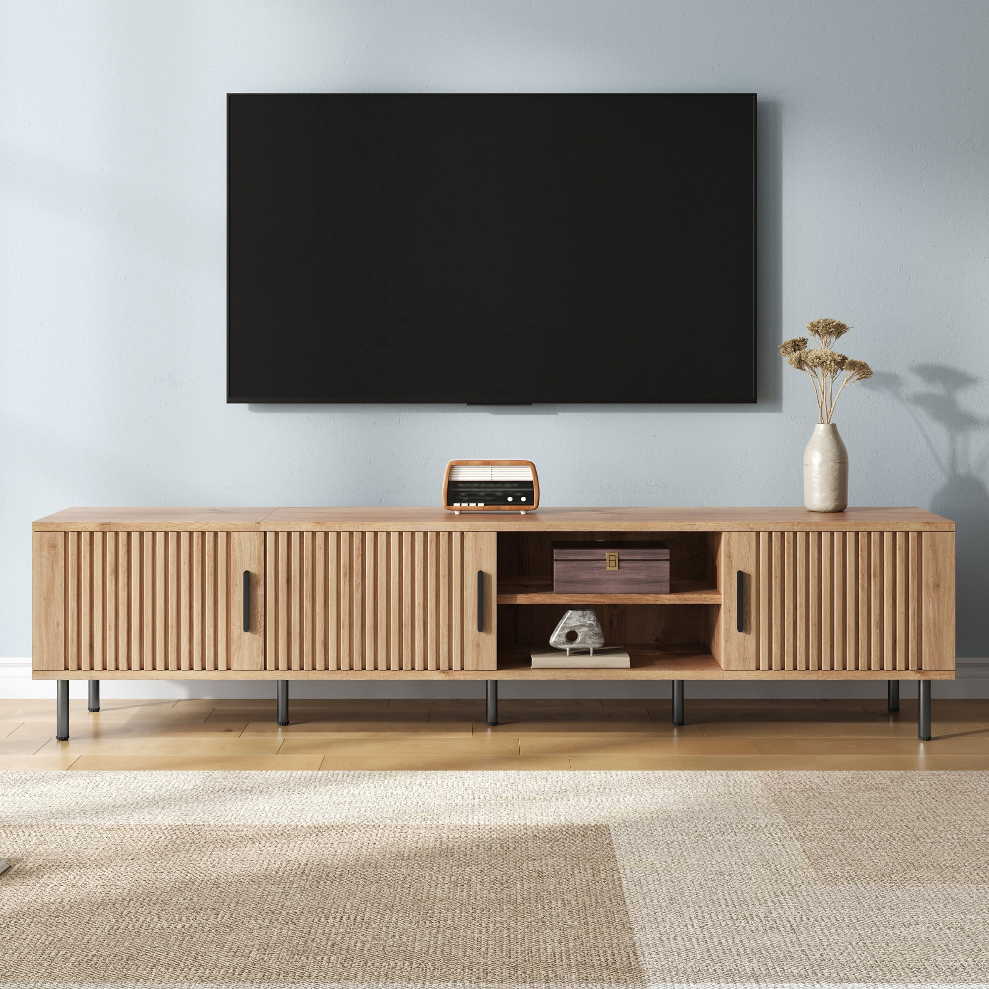 78in TV Stand for TVs up to 85", Entertainment Center with Closed Storage & Cable Management, Soft-Closing Hinges, Sturdy Iron Legs for Living Room