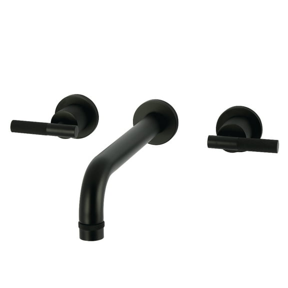 Kingston Brass KS8020KNL Convergent Two-Handle 3-Hole Wall Mount Roman Tub Faucet with Knurled Handle in Matte Black