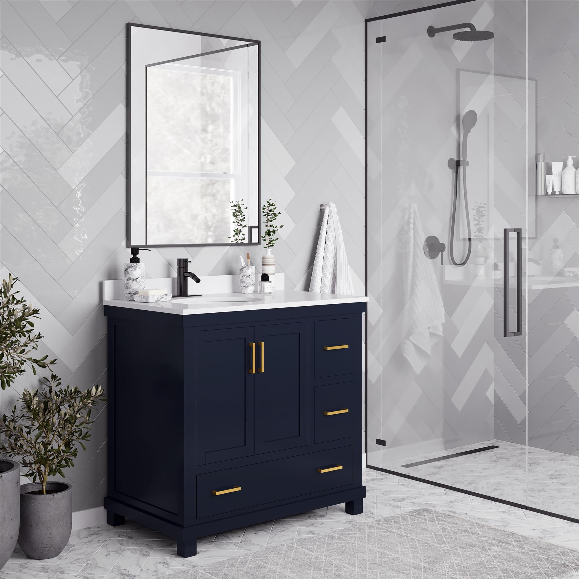dhp sunnybrooke 36 inch bathroom vanity with sink, navy - walmart