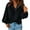 Black, variant on Womens Loose Button Down Blouse Solid Casual Trendy Cropped Pullover Tops Lapel Going Out Lightweight Sweatshirts Black XXL