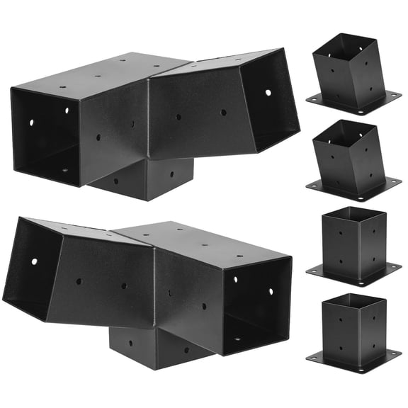 4x4 Inch 3 Way Slanted Pergola Brackets Kit for 3.5x3.5 Inch Wood Beams 2 Pack with 2 Post Bases and 2 Wall Mount Bases for Outdoor Pergola Gazebo Shed