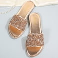 thumbnail image 5 of Avrnliq Womens Rose Gold Rhinestone Flat Slide Sandals Sparkly Bling Dressy Sandals Comfortable PU Non-Slip Slip-On Open Toe for Summer Beach Pool Party Size 6, 5 of 9