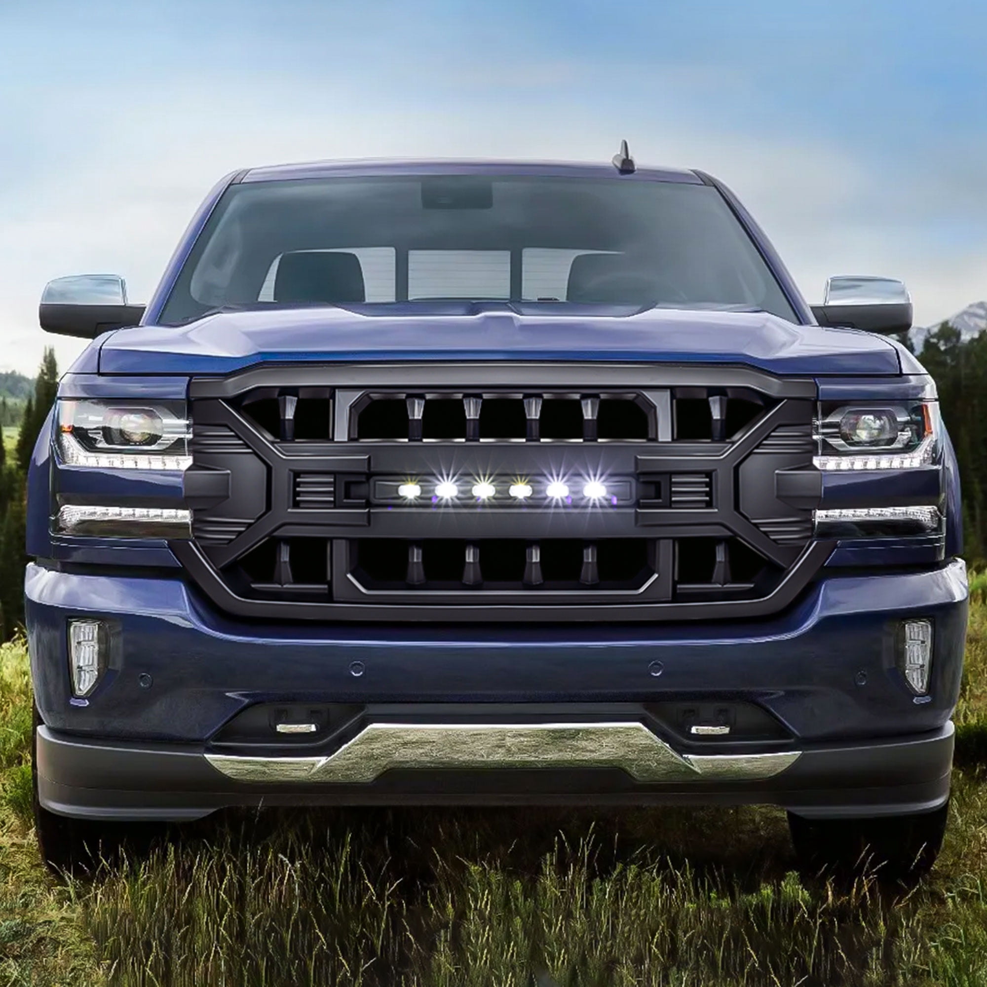 AMERICAN MODIFIED Armor Grille for 2016-2019 Silverado 1500, Matte Black