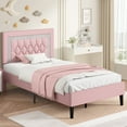 thumbnail image 6 of 4 EVER WINNER Twin Bed Frame, Upholstered Platform Bed with Headboard, Pink Twin Bed Frame, Diamond Design, Pink, 6 of 6