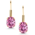 thumbnail image 2 of Gem Stone King Pink Moissanite Yellow Gold Plated Leverback Earrings for Women (1.80 Cttw, Gemstone Birthstone, Oval 7X5MM), 2 of 4