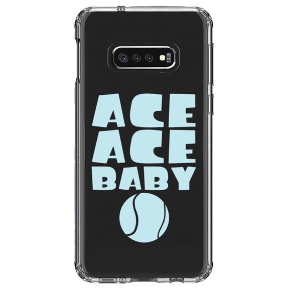 DistinctInk Clear Shockproof Hybrid Case for Samsung Galaxy S10e (5.8" Screen) - TPU Bumper Acrylic Back Tempered Glass Screen Protector - Ace Ace Baby Tennis