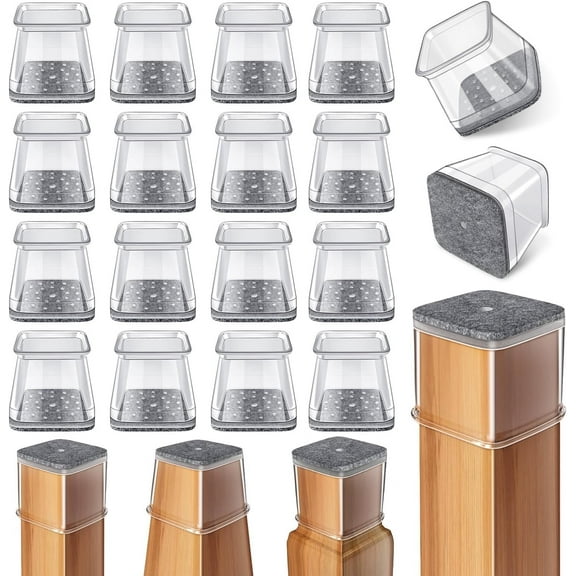 24 Pcs Chair Leg Floor Protectors Square, Silicone Felt Furniture Leg Pads Caps Covers for Hardwood Floors (Fit:1-1/16" to 1-5/8")